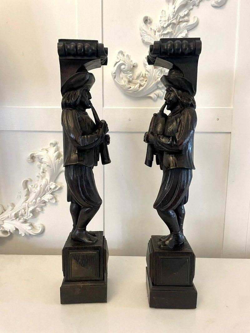 Unusual Pair of Antique Victorian Quality Carved Oak Figures - Image 10